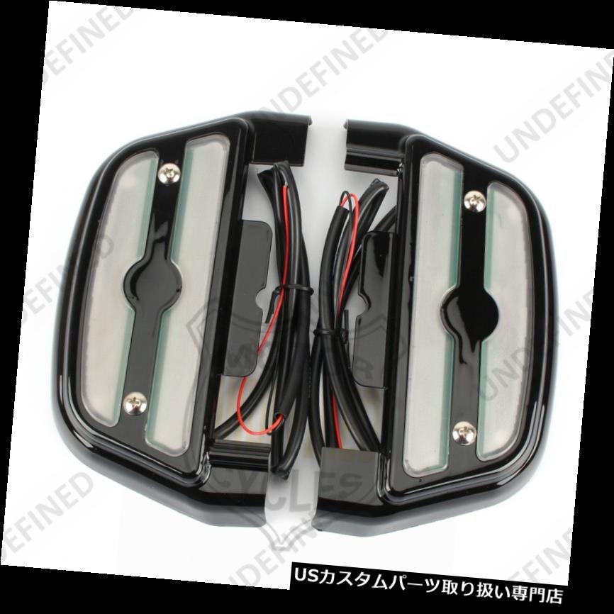 ȥ饤 С ϡ졼ȥ饤ΤιΤLEDˤäƾȤ餵Ҥ­եåȥܡɥСå Black Clear LED Lighted Passenger Footrest Footboard Cover Kit For Harley Trike