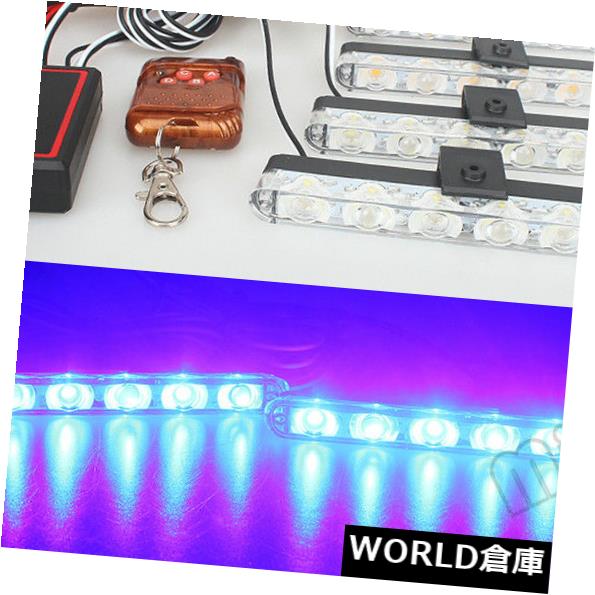 LEDライトバー 4X 6 LED 12V 24V青い車のトラック警告フラッシュワイヤレスリモートライトバーストロボ 4X 6 LED 12V 24V Blue Car Truck Warning Flash Wireless Remote Light Bars Strobe