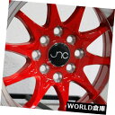 海外輸入ホイール 15x9 JNC 003 JNC003 4x100 / 4x114.3 0 Red Machine Lip Wheel新しいセット(4) 15...