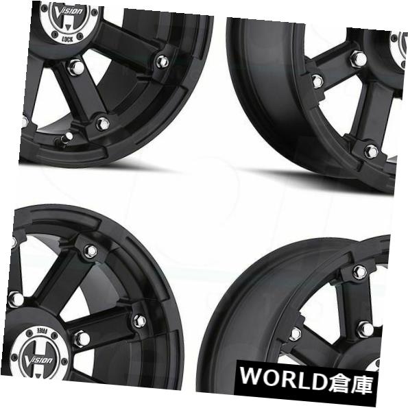海外輸入ホイール 14x8 Vision ATV 393ロックアウト4x4 -10マットブラックホイールリムセット（4） 14x..