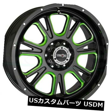 海外輸入ホイール 18x8.5ブラックグリーンティントホイールビジョン399フューリー6x5.5 / 6x139.7 25（4個セット） 18x8.5 Black Green Tint Wheels Vision 399 Fury 6x5.5/6x139.7 25 (Set of 4)