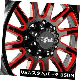海外輸入ホイール 20x10オフロードモンスターM17 6x5.5 / 6x139.7 -19ブラックミルドレッドホイールリムセット（4） 20x10 Off-Road Monster M17 6x5.5/6x139.7 -19 Black Milled Red Wheels Rim Set(4)