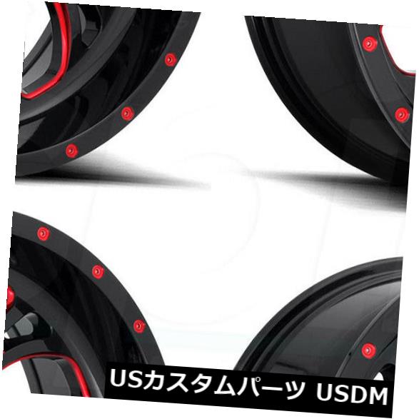 海外輸入ホイール 18x7 Fuel Kompressor D642 4x136 13ブラックレッドホイールリムセット（4） 18x7 Fu..