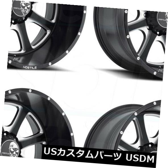 海外輸入ホイール 24x14敵対的なH105 Exile 8x6.5 / 8x165.1 -76ブラックミルドホイールリムセット（4） 24x14 Hostile H105 Exile 8x6.5/8x165.1 -76 Black Milled Wheels Rims Set(4)