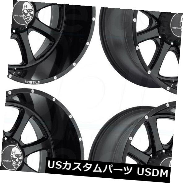 海外輸入ホイール 24x14敵対的なH105追放8x6.5 / 8x165.1 -76フルブラックホイールリムセット（4） 24x14 Hostile H105 Exile 8x6.5/8x165.1 -76 Full Black Wheels Rims Set(4)