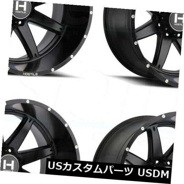 海外輸入ホイール 22x12敵対的なH109アルファ8x180 -44フルブラックホイールリムセット（4） 22x12 Hostile H109 Alpha 8x180 -44 Full Black Wheels Rims Set(4)