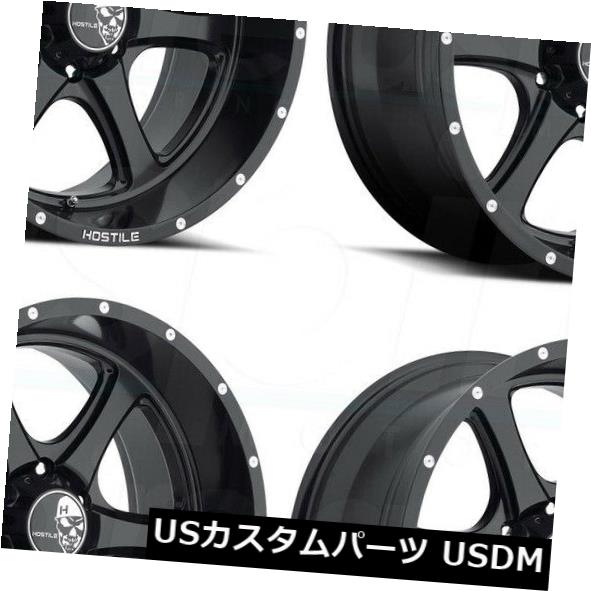 海外輸入ホイール 22x10敵対的なH105 Exile 5x5 / 5x127 -15フルブラックホイールリムセット（4） 22x10 Hostile H105 Exile 5x5/5x127 -15 Full Black Wheels Rims Set(4)