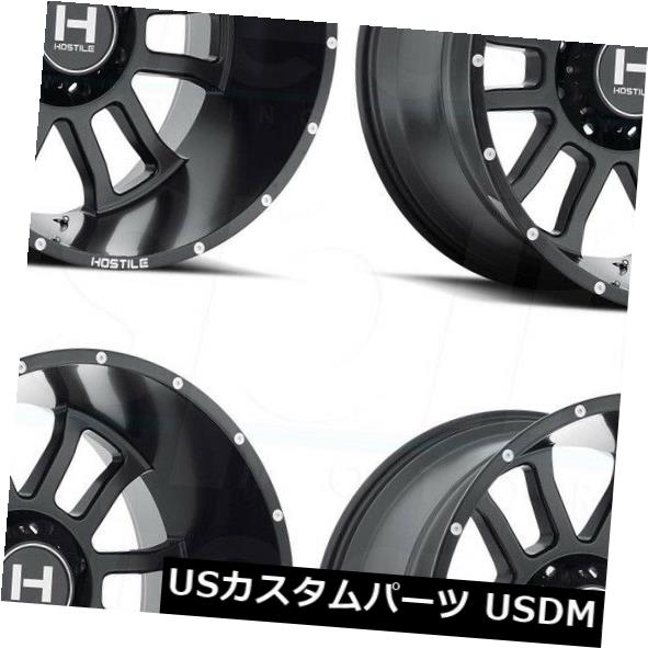 海外輸入ホイール 22x10敵対的なH107ガントレット8x170 -25フルブラックホイールリムセット（4） 22x10 Hostile H107 Gaunlet 8x170 -25 Full Black Wheels Rims Set(4)