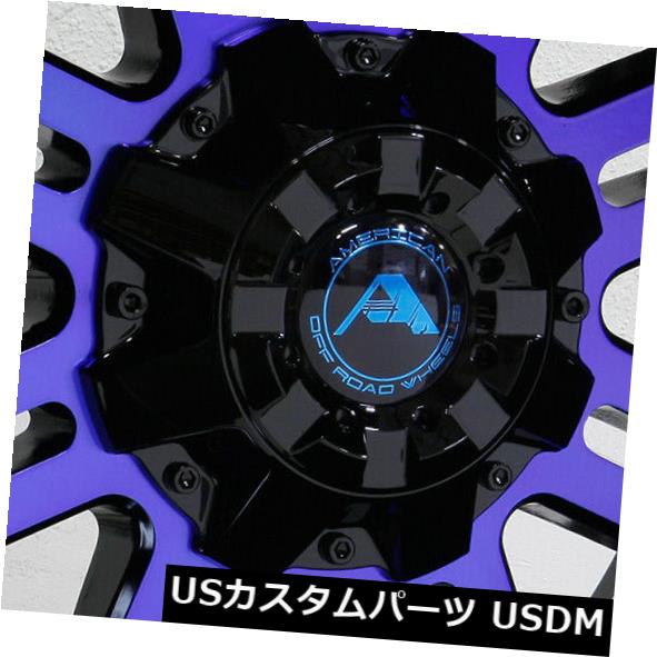 海外輸入ホイール 20x12アメリカンオフロードA106 5x114.3 -44ブラックマシニングドブルーホイールリムセット（4） 20x12 American Off-Road A106 5x114.3 -44 Black Machined Blue Wheels Rims Set(4)