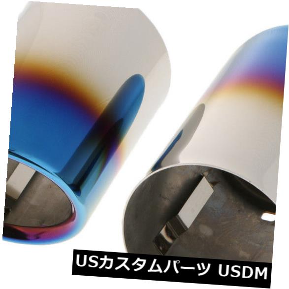 マフラーカッター フィットBMW 12-16 2Xブルーエキゾーストチップスクエアテールパイプマフラートリムステンレス Fit BMW 12-16 2X Blue Exhaust Tip Square Tail Pipe Muffler Trim Stainless