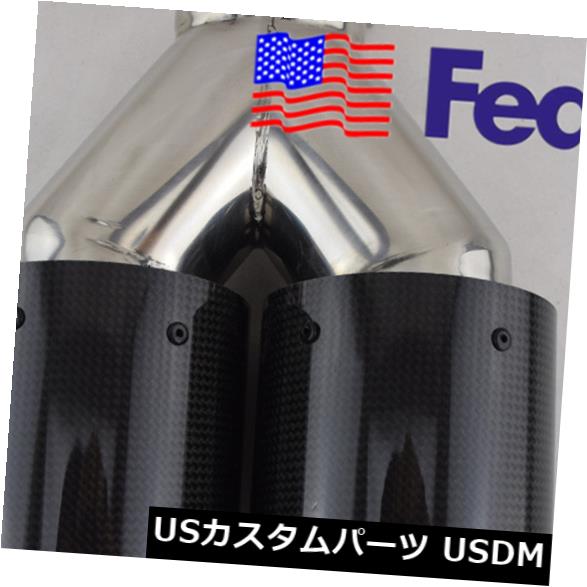マフラーカッター USA Gloss Carbon Fiber + Stainles s 63mm Inlet Dual Tip Car Exhaust Pipe Univer..
