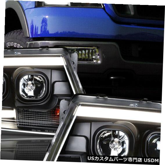 ヘッドライト Fits 2004-2008 F150/Mark LT lt LED C-BAR DRL gt Black/Amber Corner Projector Headlight