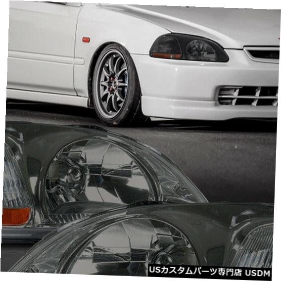 ヘッドライト 1996?1998年ホンダシビックEKに適合[Chrome / Smok e]アンバーコーナーヘッドライトヘッドランプランプ Fits 1996-1998 Honda Civic EK[Chrome/Smoke]Amber Corner Headlight Headlamp Lamp