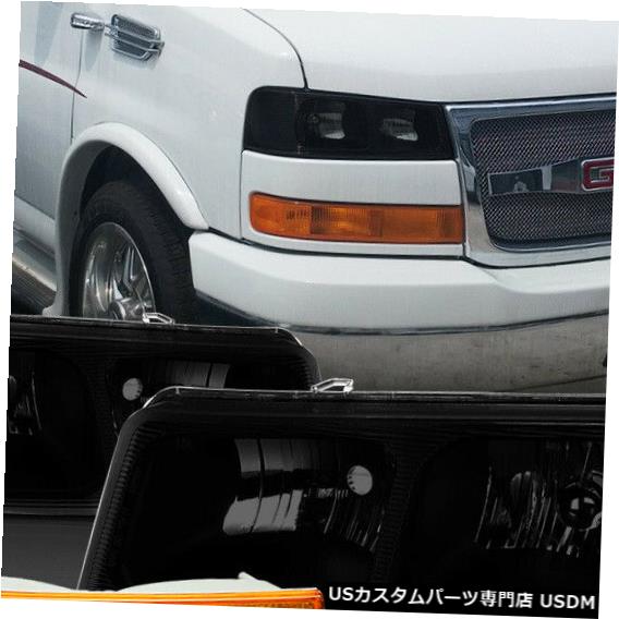 ヘッドライト 2003?2017年に適合Savana / Express [ブラック/スモーク]ヘッドライトヘッドランプ+アンバーバンパーランプ Fits 2003-2017 Savana/Express [Black/Smoke] Headlight Headlamp+Amber Bumper Lamp