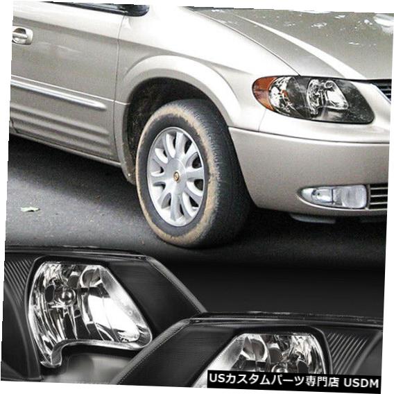 ヘッドライト Fits 2001-2007 Town&Country/Grand Caravan [Black/Clear] Crystal Corner Headlight