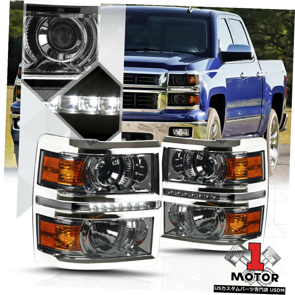 إåɥ饤 14-15ܥ졼Х顼ѥ⡼ץإåɥ饤LED DRLС󥷥ʥ Smoked Projector Headlight LED DRL Amber Turn Signal for 14-15 Chevy Silverado