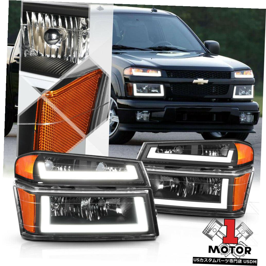 ヘッドライト ブラック/アンバー[LED U-BAR DRL] 04-12コロラド/キャニオン用ヘッドライト+ターンシグナルランプ n Black/Amber [LED U-BAR DRL] Headlight+Turn Signal Lamp for 04-12 Colorado/Canyon