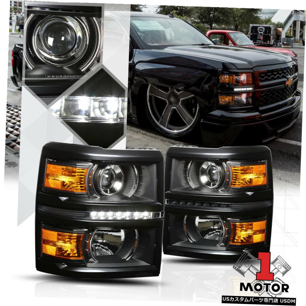 إåɥ饤 14-15ܥ졼Х顼ѥ֥å/ץإåɥ饤LED DRL Signal Black/Chrome Projector Headlight LED DRL Amber Signal for 14-15 Chevy Silverado