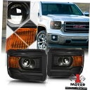 ヘッドライト 14-18 GMCシエラ用ブラックハウジングプロジェクターヘッドライトアンバーシグナルリフレクター Black Housing Projector...