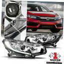 ヘッドライト Chrome / Clear * L ED Strip DRL * 16-18 Honda Civic用プロジェクターヘッドライトライトランプ C...