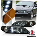 ヘッドライト 94-98フォードマスタング用スモークティンテッドヘッドライトLED DRLランニングライトアンバーシグナル Smoke Tinted Headl...