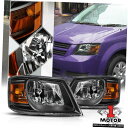 ヘッドライト 08-10ダッジグランドキャラバン用ブラックハウジングヘッドライトアンバーシグナルリフレクター Black Housing Headlight A...