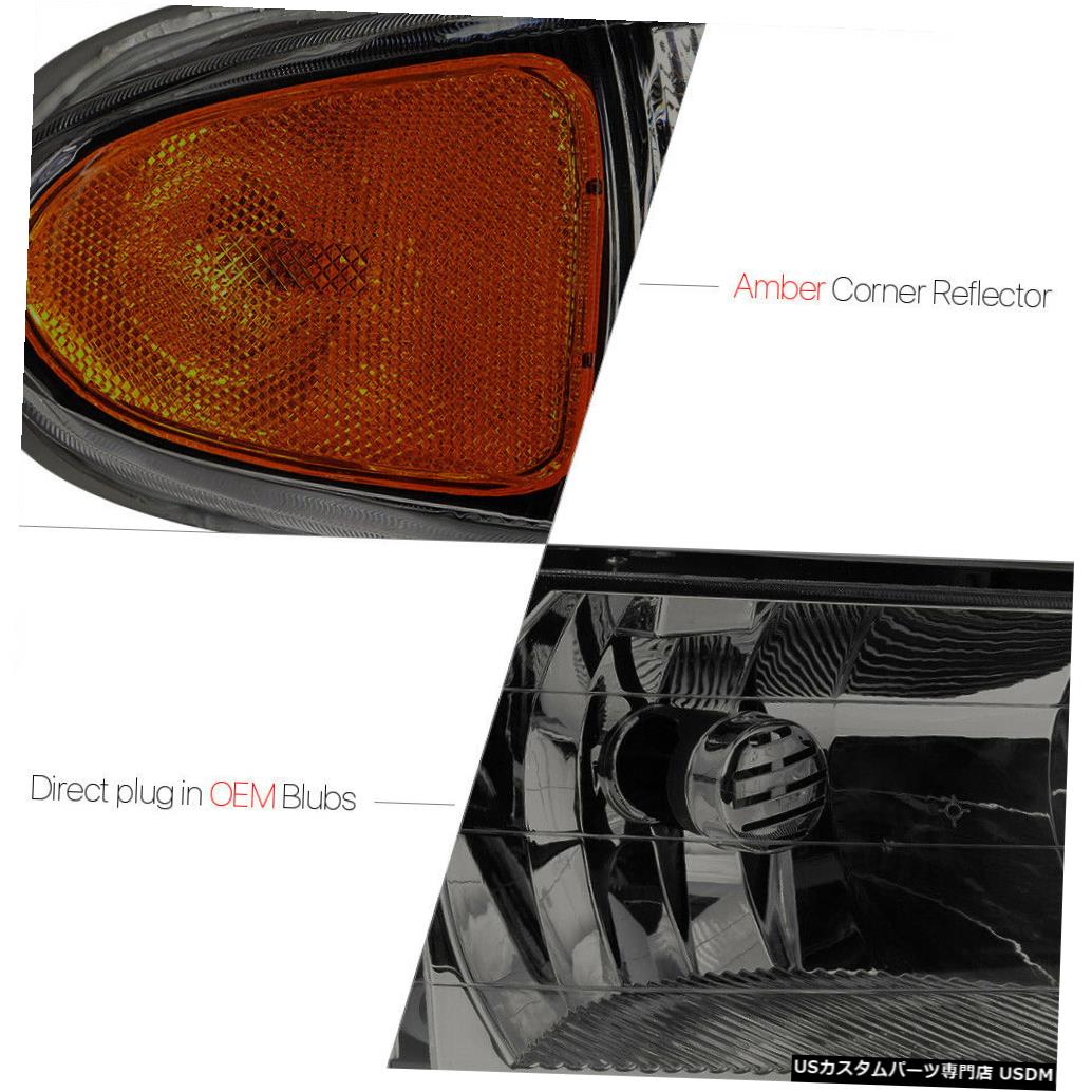 ヘッドライト 97-05ビュイックセンチュリー/リーガル用スモークティンテッドヘッドライトアンバーターンシグナルリフレクター Smoke Tinted Headlight Amber Turn Signal Reflector for 97-05 Buick Century/Regal