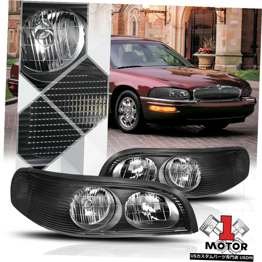 ヘッドライト 97-05ビュイックパークアベニューの黒いハウジングクリアレンズヘッドライトランプターンシグナル Black Housing Clear Lens Headlight Lamp Turn Signal for 97-05 Buick Park Avenue