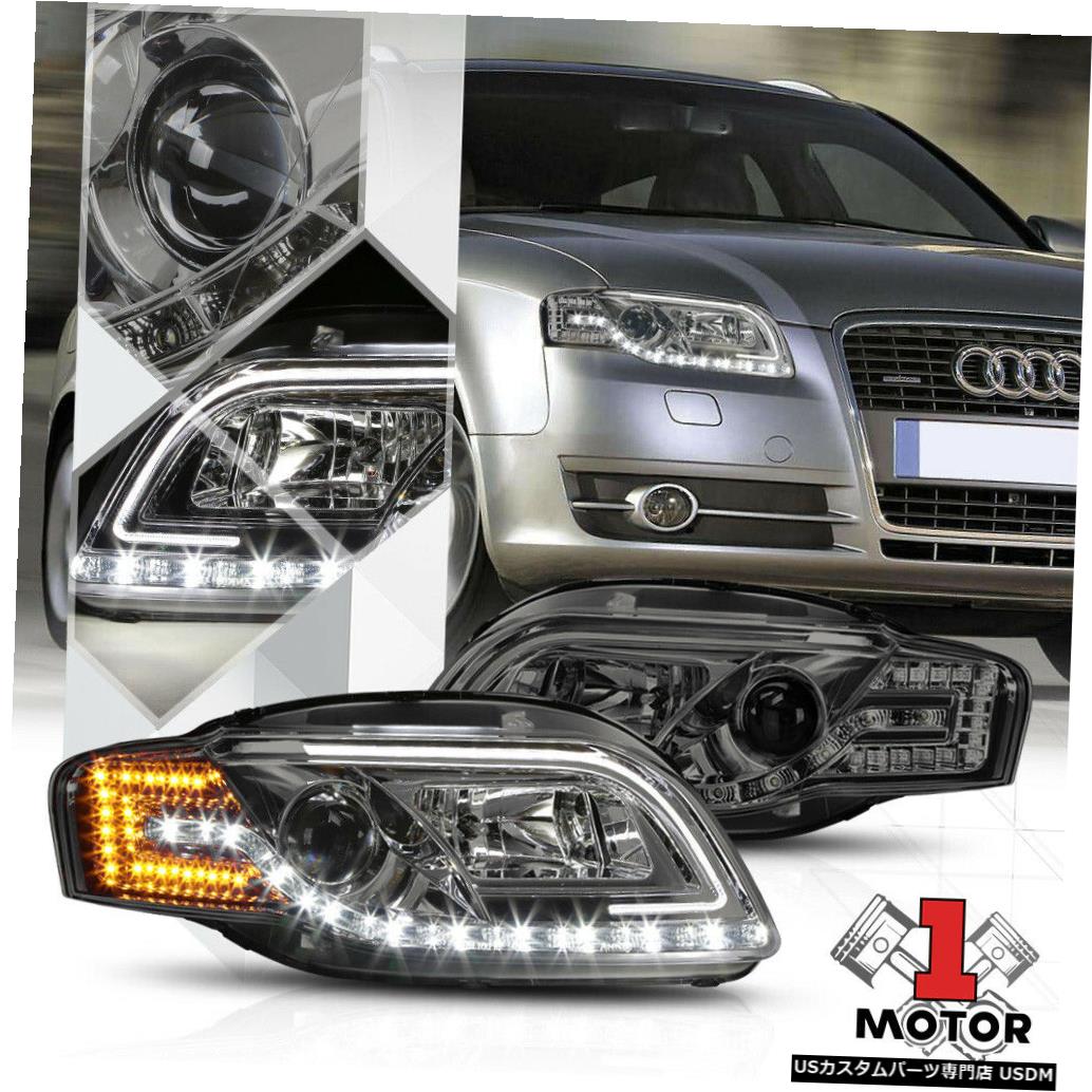 ヘッドライト 05-08アウディS4 / A4 B7のスモークプロジェクターヘッドライトホワイトDRLアンバーLED信号 Smoked Projector Headlight White DRL Amber LED Signal for 05-08 Audi S4/A4 B7
