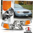 ヘッドライト 98-02マーキュリーグランドマーキス用クロームハウジングヘッドライトアンバーシグナルリフレクター Chrome Housing Headlight Amber Signal Reflector for 98-02 Mercury Grand Marquis(2)