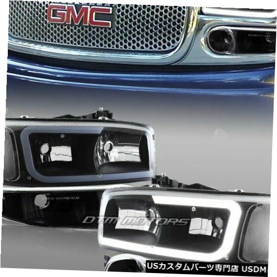 Headlight 2001-2006 GMCユーコン1500デナリG2 DRL LEDブラッククリアヘッドライト+バンパー4PC For 20..