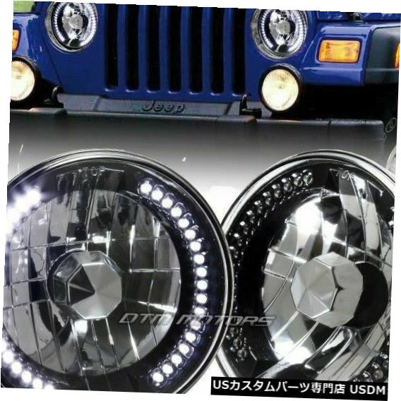 Headlight 7 "ラウンドH6014 / H6017 / H6024ホワイトLEDリングブラッククリスタルガラスレンズヘッド..