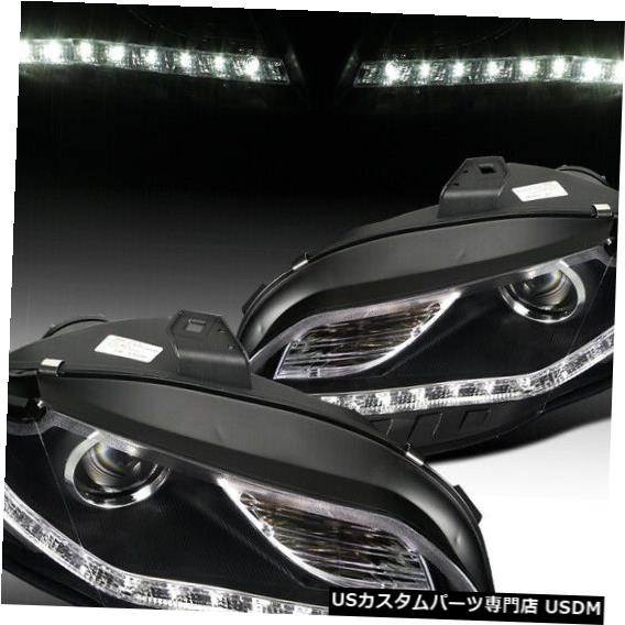 Headlight 2006-2008アウディA4プロジェクターヘッドライト+ LEDランプブラック交換用 For 2006-2008 Audi A4 Projector Headlights+LED Lamps Black Replacement