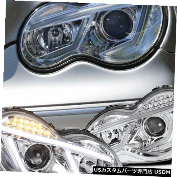 Headlight 2001-2007ベンツW203 Cクラスプロジェクターヘッドライト、LEDシグナルランプペア用 For 2001-2007 Benz W203 C-Class Projector Headlights W/ LED Signal Lamps Pair