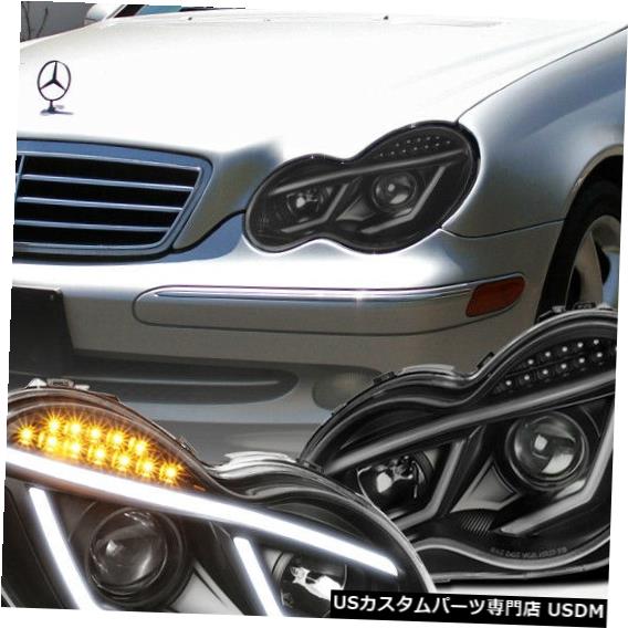 Headlight ブラック2001-2007ベンツW203 Cクラスプロジェクターヘッドライト、LED信号ランプ付き For Black 2001-2007 Benz W203 C-Class Projector Headlights W/ LED Signal Lamps