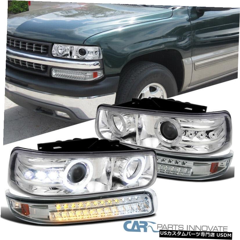 For 99-02 Silverado 00-06 Suburban Clear Projector Headlights+LED Bumper LampsカテゴリHeadlight状態新品メーカーChevrolet車種Suburban 1500発送詳細送料一律 1000円（※北海道、沖縄、離島は省く）商品詳細輸入商品の為、英語表記となります。 Condition: New Brand: Carpartsinnovate Bulb Size: H1 Hi/Low Beam Manufacturer Part Number: 2LB-SIV99CLED-RS+LHP-SIV99-RS Lens Color: Clear Bulb Type: LED Housing Color: Chrome (Crystal) Headlight Style: Halo Projector, LED DRL Interchange Part Number: OEM#16526134/16526133/15199559/15199558_99 00 01 02 High Beam Bulb: H1 Bulbs Are Included Other Part Number: GM2503187/GM2502187/GM2521173/GM2520173 Return Shipping Charges: Free For Lower 48 States Placement on Vehicle: Front, Left, Right Low Beam Bulb: H1 Bulbs Are Included Warranty: 90 Day Dust & Moisture Resistance: Yes Fitment Type: Performance/Custom Installation / Demo Video: Included Certifications: DOT, SAE Material: ABS Plastic, Polycarbonate Lens Bulbs Included: Yes UPC: Does not apply状態：新しいブランド：Carpartsinnovate 電球サイズ：H1ハイ/ロービームメーカー部品番号：2LB-SIV99CLED-RS + LHP-SIV99-RS レンズの色：クリア電球タイプ ：LED ハウジングの色：クローム（クリスタル）ヘッドライトスタイル：Haloプロジェクター、LED DRL 交換部品番号：OEM＃16526134/16526133/15199559 / 15199558_99 00 01 02 ハイビーム電球：H1 電球が含まれていますその他の部品番号：GM2503187 / GM2502187 / GM2521173 / GM2520173 返品送料：48州以下の場合は無料車両への配置：前面、左、右ロービーム電球：H1電球 含まれています保証期間：90日間ほこりと湿気への耐性：はい取り付けタイプ：パフォーマンス/カスタムインストール/デモビデオ：含まれています認定：DOT、SAE 素材：ABS プラスチック、ポリカーボネートレンズ電球付属：はい UPC：適用されません ※以下の注意事項をご理解頂いた上で、ご購入下さい※■海外輸入品の為、NC・NRでお願い致します。■商品の在庫は常に変動いたしております。ご購入いただいたタイミングと在庫状況にラグが生じる場合がございます。■商品名は英文を直訳で日本語に変換しております。商品の素材等につきましては、商品詳細をご確認くださいませ。ご不明点がございましたら、ご購入前にお問い合わせください。■フィッテングや車検対応の有無については、基本的に画像と説明文よりお客様の方にてご判断をお願いしております。■取扱い説明書などは基本的に同封されておりません。■取付並びにサポートは行なっておりません。また作業時間や難易度は個々の技量に左右されますのでお答え出来かねます。■USパーツは国内の純正パーツを取り外した後、接続コネクタが必ずしも一致するとは限らず、加工が必要な場合もございます。■商品購入後のお客様のご都合によるキャンセルはお断りしております。（ご注文と同時に商品のお取り寄せが開始するため）■お届けまでには、2〜3週間程頂いております。ただし、通関処理や天候次第で遅れが発生する場合もございます。■商品の配送方法や日時の指定頂けません。■大型商品に関しましては、配送会社の規定により個人宅への配送が困難な場合がございます。その場合は、会社や倉庫、最寄りの営業所での受け取りをお願いする場合がございます。■大型商品に関しましては、輸入消費税が課税される場合もございます。その場合はお客様側で輸入業者へ輸入消費税のお支払いのご負担をお願いする場合がございます。■輸入品につき、商品に小傷やスレなどがある場合がございます。商品の発送前に念入りな検品を行っておりますが、運送状況による破損等がある場合がございますので、商品到着後は速やかに商品の確認をお願いいたします。■商品説明文中に英語にて”保証”に関する記載があっても適応されませんので、ご理解ください。なお、商品ご到着より7日以内のみ保証対象とします。ただし、取り付け後は、保証対象外となります。■商品の破損により再度お取り寄せとなった場合、同様のお時間をいただくことになりますのでご了承お願いいたします。■弊社の責任は、販売行為までとなり、本商品の使用における怪我、事故、盗難等に関する一切責任は負いかねます。■他にもUSパーツを多数出品させて頂いておりますので、ご覧頂けたらと思います。■USパーツの輸入代行も行っておりますので、ショップに掲載されていない商品でもお探しする事が可能です!!また業販や複数ご購入の場合、割引の対応可能でございます。お気軽にお問い合わせ下さい。【お問い合わせ用アドレス】　usdm.shop@gmail.com&nbsp;