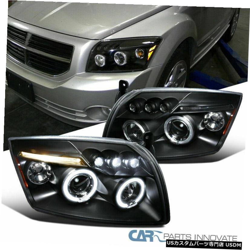 Headlight ダッジ07-12口径ブラックLEDハロープロジェクターヘッドライトヘッドランプペア For Dodge 0..