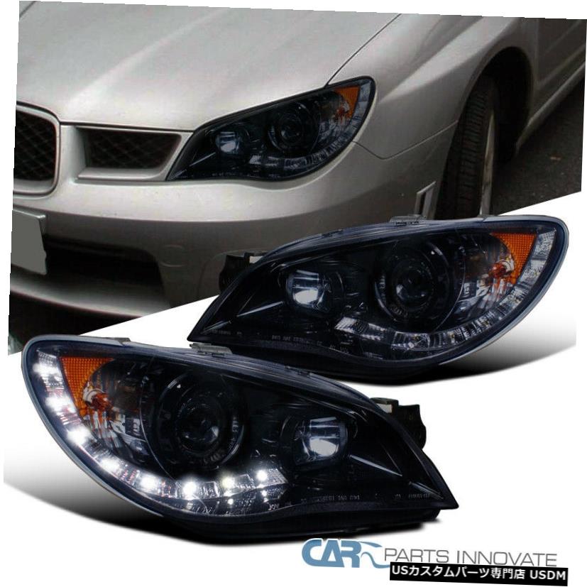 Headlight Х06-07ץåWRXƥƥåLEDΤץإåɥץ饤 For Subaru 06-07 Impreza WRX Tinted LED Glossy Black Projector Head Lamps Lights