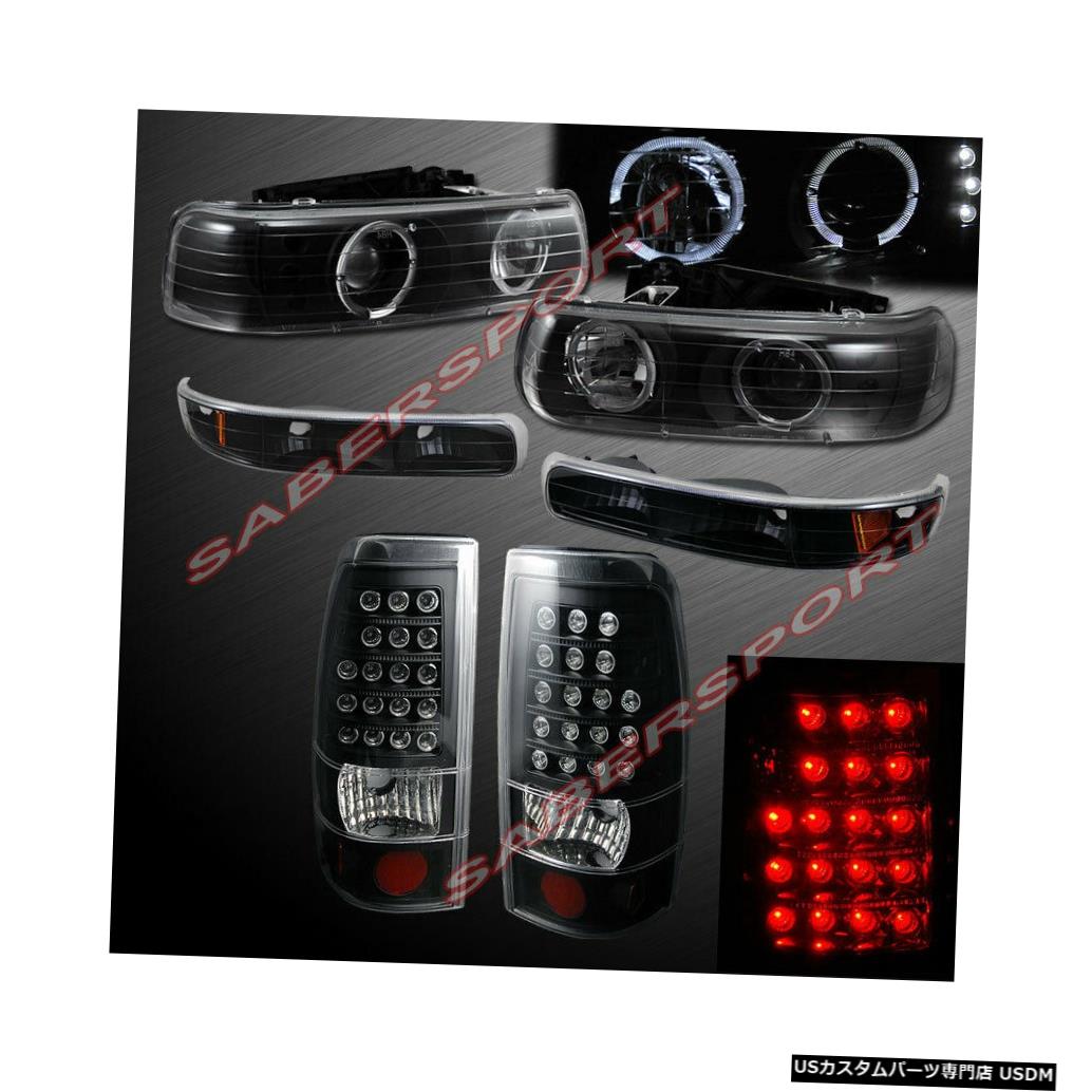 Tail light 99-02シルバラード用ブラックハロプロジェクターヘッドライト+ LEDテールライトのセット Set of Black Halo Projector Headlights + LED Taillights for 99-02 Silverado
