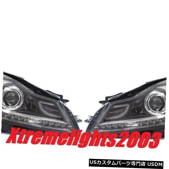 ヘッドライト フィットメルセデスCクラス2012-2014 C63 AMG LEDヘッドライトブラックヘッドランプペア FITS MERCEDES C CLASS 2012-2014 C63 AMG LED HEADLIGHTS BLACK HEAD LAMPS PAIR