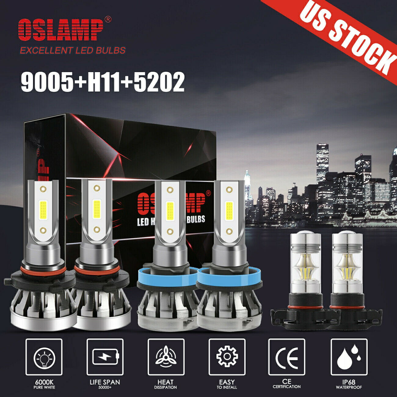 ܥ졼Х顼1500ǯ715ΤOSLAMP 9005 H11 LEDإåɥ饤ȥХ+ 5202ե饤 OSLAMP 9005 H11 LED Headlight Bulb+5202 Fog Light for Chevy Silverado 1500 07-15