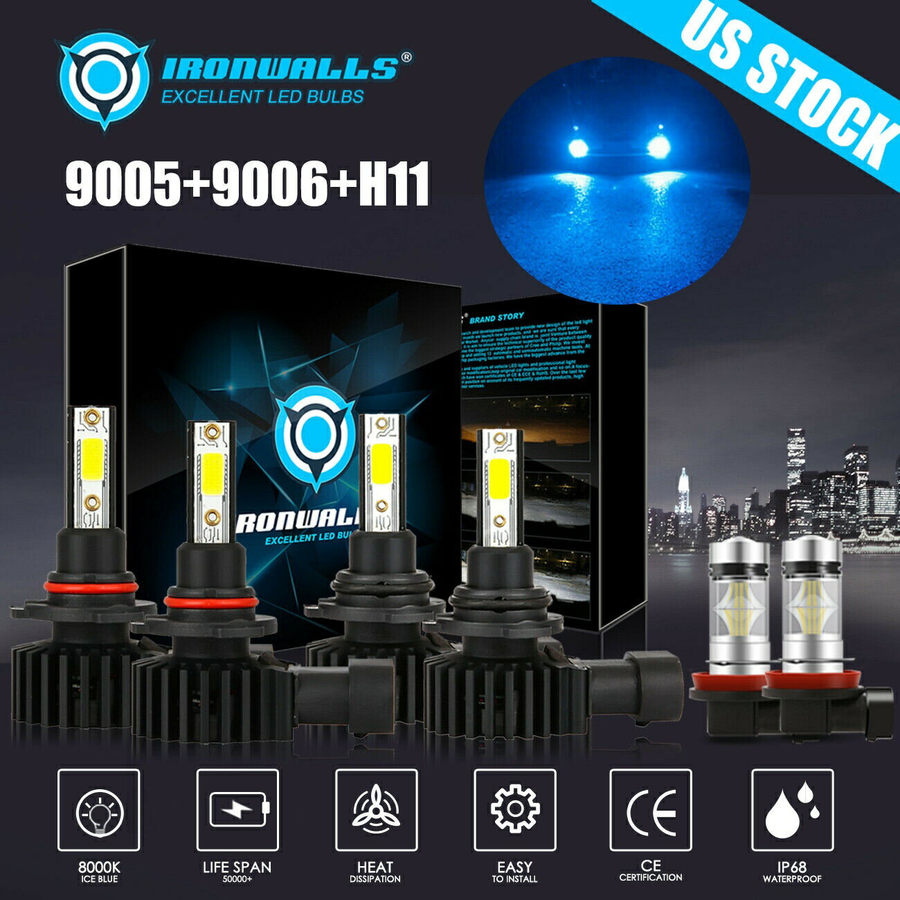 三菱ランサー2008-2017については8000K BLUE LEDヘッドライトのHi-Loのビーム+フォグランプ 8000K BLUE LED Headlights Hi-Lo Beam + Fog Light For Mitsubishi Lancer 2008-2017