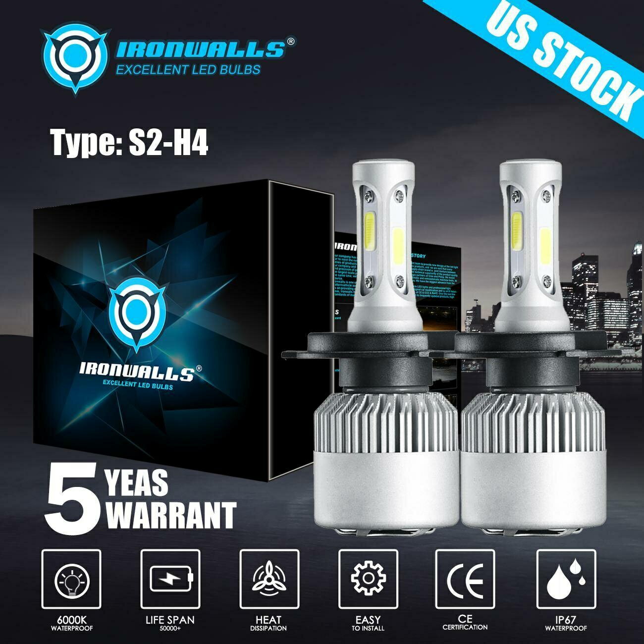 COB H4 9003 HB2 LEDŵХΥHi / LoΥإåɥ饤ȥܼ֤ŵ奭å6500K COB H4 9003 HB2 LED Bulb Bi-Xenon Hi/Lo Headlight Turbo Car Bulb Light Kit 6500K