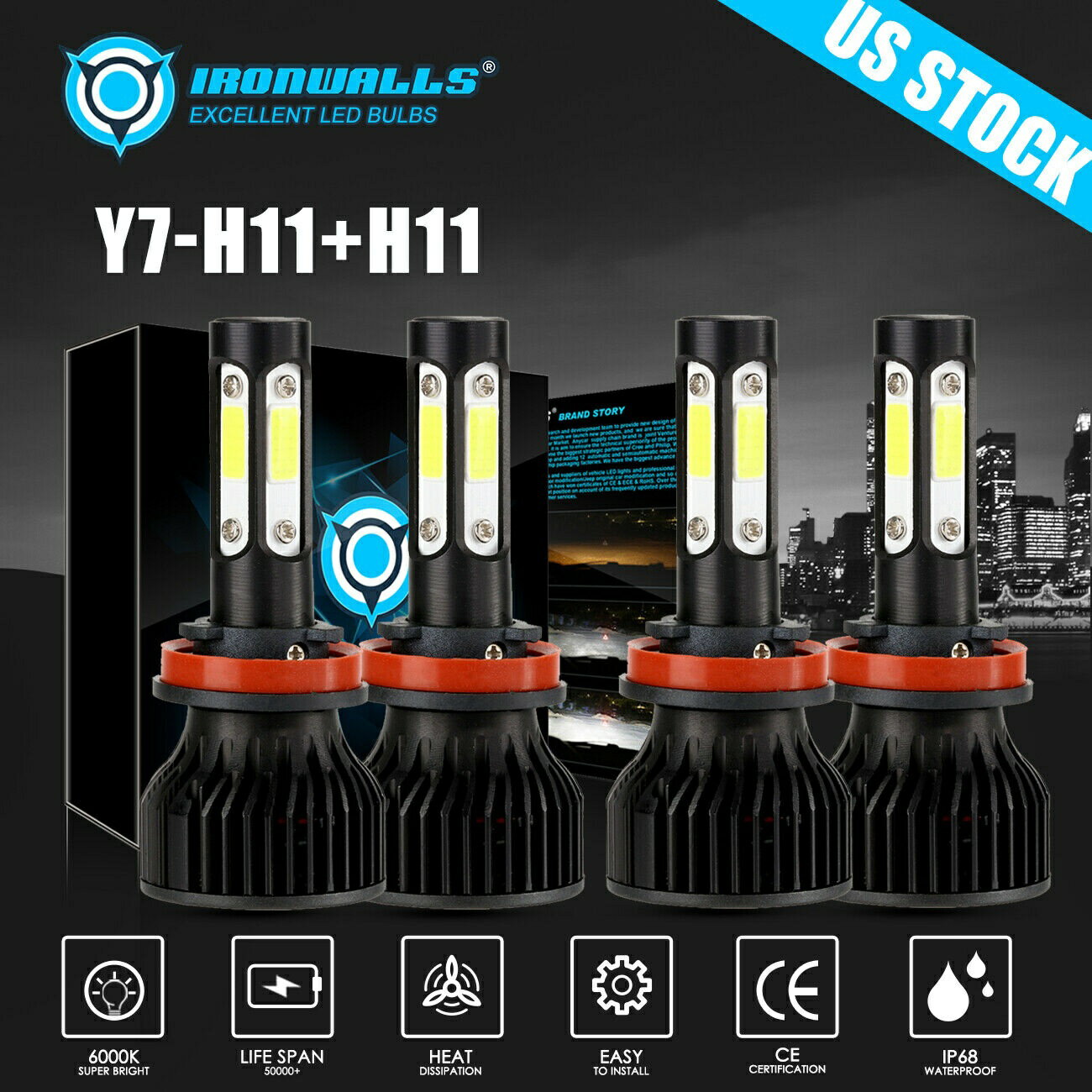 4-¦H11 H9LEDإåɥ饤ȥåȹӡŵ6000Kۥ磻ȥ֥饤 4-sides H11 H9 Combo LED...