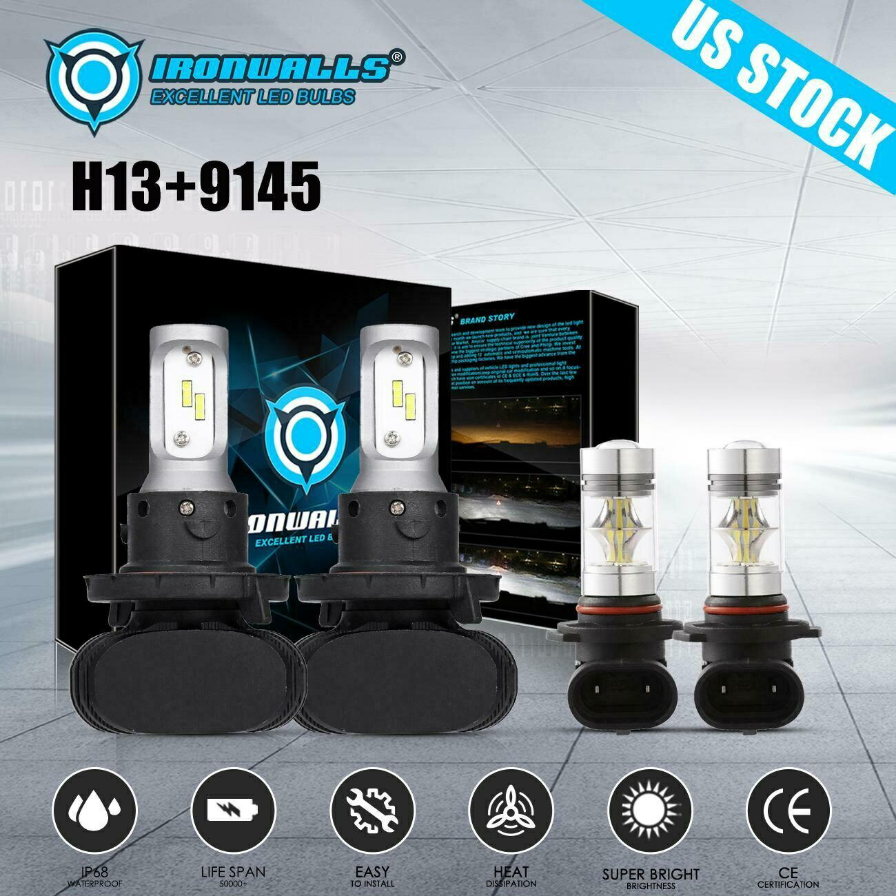 コンボLED電球H13 9008 + 9145 HI-LOヘッドライト＆＃038; 2004年から2014年フォードF-150についてフォグランプ Combo LED Bulb H13 9008+9145 HI-LO Headlight&Fog Lights For 2004-2014 Ford F-150