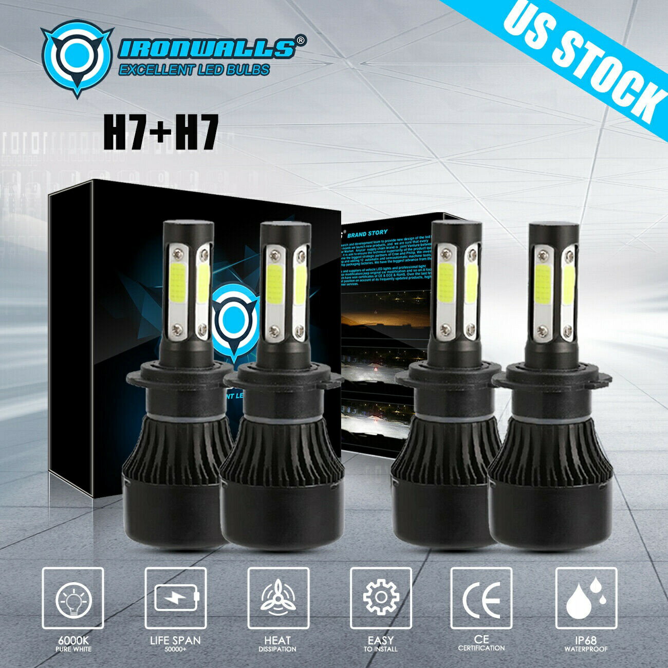 H7 + H7 LEDヘッドライトバルブの高ロービーム用アウディA4 1996 1997 1998 1999 2000年から2014年 H7+H7 LED Headlight Bulb High Low Beam For Audi A4 1996 1997 1998 1999 2000-2014