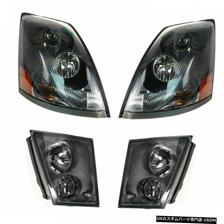 ボルボVNL新4のヘッドライトヘッドランプフォグランプベゼルブラックエアロレンズキットセット Headlight Headlamp Fog Lamp Black Bezel Aero Lens Kit Set of 4 for Volvo VNL New