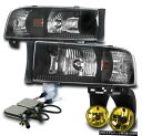1994-2001 DODGE RAM BLACK CRYSTALヘッドライト+ YELLOW DRIVING FOG LIGHT W / 8000K HID ...