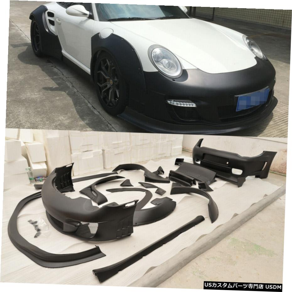 エアロパーツ フルボディキットフロントポルシェ911ターボ用バンパーリップリアスポイラーフィット997 06-11 Full Body Kit Front Bumper Lip Rear Spoiler Fit for Porsche 911 Turbo 997 06-11