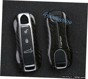 エアロパーツ ブラックカーボンファイバーリモートキーケースフォブのシェルカバーにポルシェカイエン2018から19 Black Carbon Fiber Remote Key Case Fob Shell Cover For Porsche Cayenne 2018-19